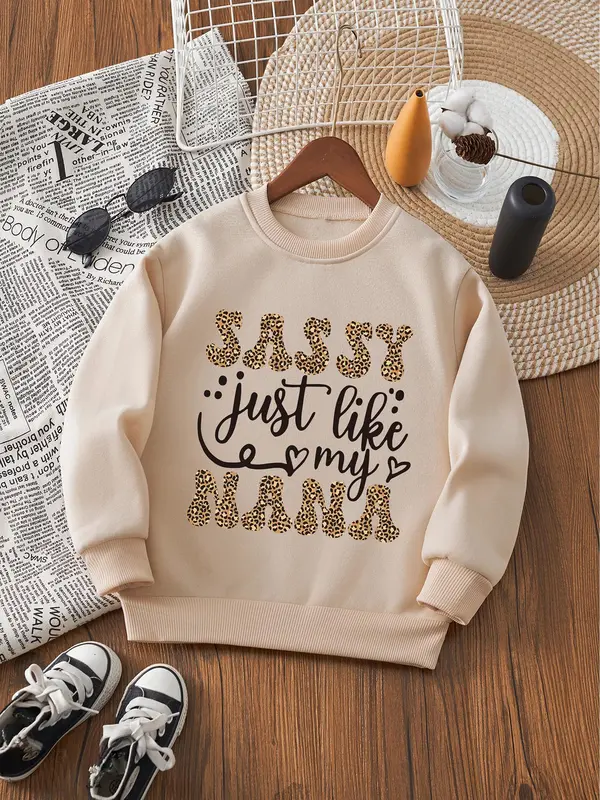 Girl's Letter Print Crew Neck Sweatshirt, Casual Long Sleeve Pullover for Fall & Winter, Kids Clothes for Daily Wear 3