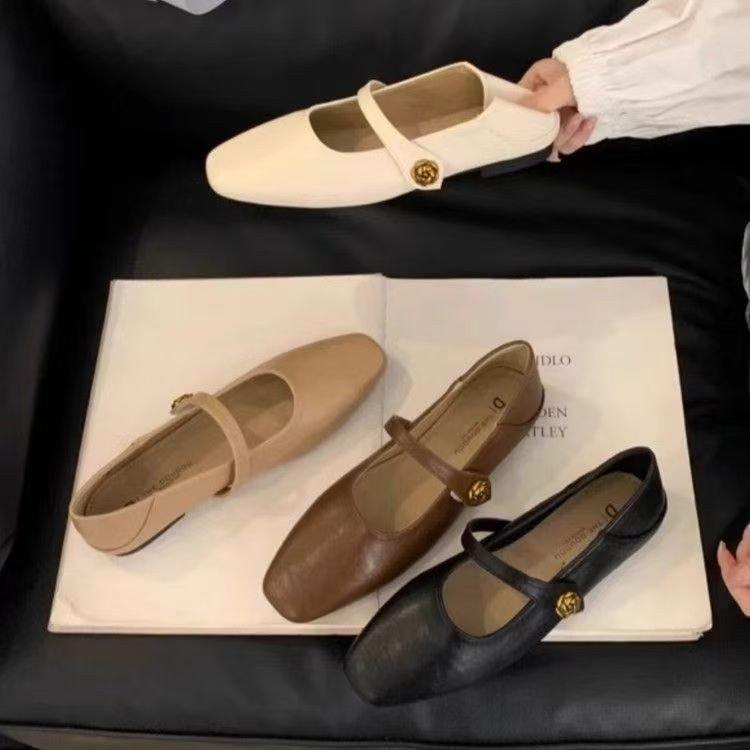 Giày Đế Bằng, JINxCHOY SHOES, Phong Cách Cổ Điển Hàn Quốc, Gót Thấp, Chất Liệu PU, Thời Trang Nữ, Thích Hợp Mặc Hàng Ngày, Thoải Mái, Thường Ngày, Chống Trượt, Chống Mài Mòn, Màu Trơn, Thiết Kế Velcro Lười Biếng, Giày Mueller 1