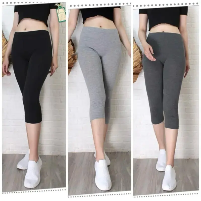 3 PCS LEGGING 3/4 RAYON PREMIUM (Bahan Kaos) Wanita Celana Panjang Pendek 1