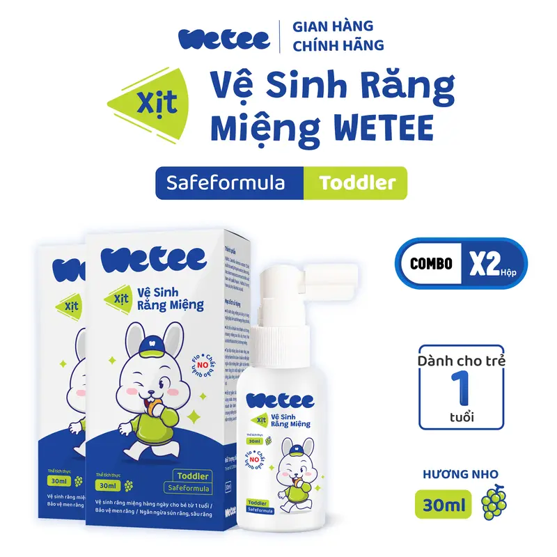 [COMBO 2] Xịt Vệ Sinh Răng Miệng Wetee (Safeformula Toddler) 30ml Cho Bé Từ 1 TUỔI, Hương Nho, Vị Ngọt, Hỗ trợ Bảo Vệ Men  Răng, Hỗ Trợ Ngăn Ngừa Sâu Răng Sún Răng Của Trẻ 1