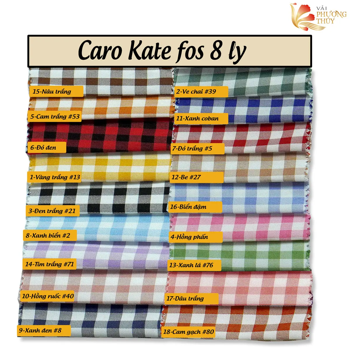 Vải kate fos Phượng Thúy caro 8li dày dặn dùng may đầm váy, đồ công sở, áo sơ mi khổ ngang 1m50 nhiều màu
