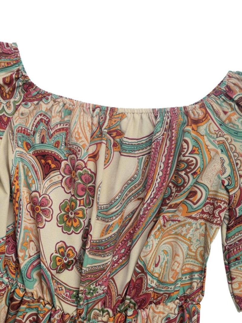 Product Introduction of Women's Ethnic Print Off Shoulder Romper, Boho Fashion Casual Romper for Daily Holiday Vacation Wear, Women Clothes for Spring 8