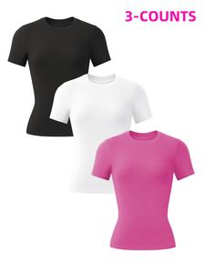 Women's Solid Round Neck Tee, Minimalist Casual Short Sleeve Crew Neck T-Shirt for Summer, Ladies Clothes for Daily Wear, Top