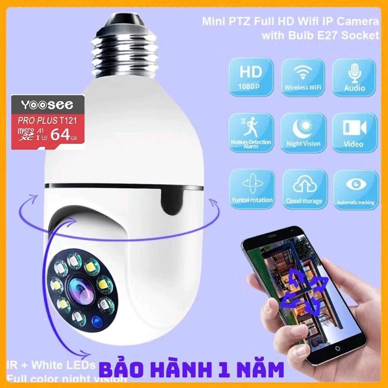 Camera wifi YOOSEE chui bóng đèn 1 mắt full HD xoay 360 độ,hỗ trợ hồng ngoại & flash màu ban đêm Led