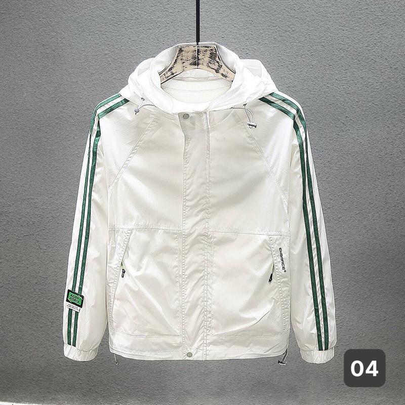 Áo khoác dù nam 04 áo gió nam màu trắng kẻ sọc chất liệu vải dù 2 lớp phong cách thời trang Menswear Jacket Dài Tay