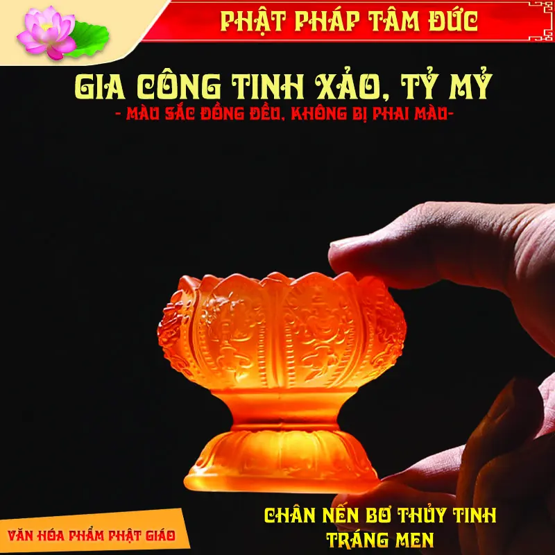 Chân đế nến thủy tinh, chân nến bơ hoa sen lưu ly tráng men cao cấp nhiều màu sắc - Để ban thờ, trang trí nhà cửa