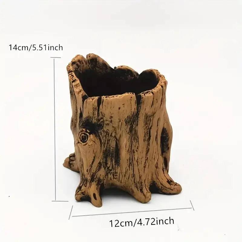 Vintage Tree Root Design Cement Stump Planter, Rustic Tree Root Design Succulent Pot, Flower Pots, Indoor/Outdoor Decorative Garden Pot with Drainage Hole 3