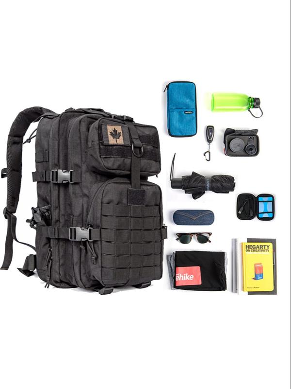 Unisex Casual Sportive Patched Design Backpack,  Minimalist Large Capacity Plain Color Release Buckle Design Backpack for Outdoor Sports 5