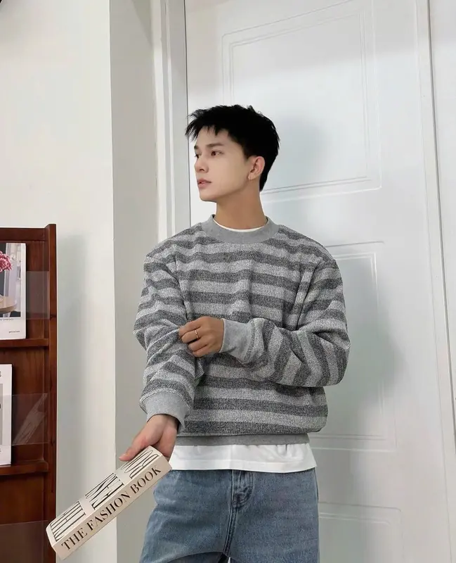 Áo sweater KẺ lông cáo, Áo ép lông striper unisex nam nữ  Menswear AN222 Pi Studio 4