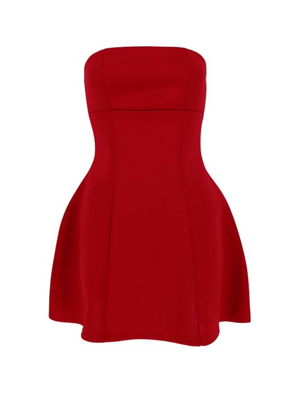 Christmas Gift Women's Solid Color Strapless A Line Dress, Fashion Casual Short Dress for Party Club Dating Wear, Women Dress for Summer Valentine's Day, gift 6