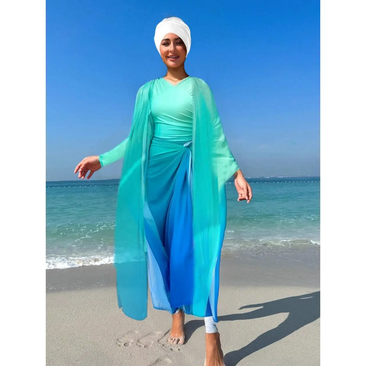 2025 New Fashion European and American Muslim Swimwear Women Long Sleeve Loose Gradient Color Conservative Beach Sun Protection Clothing