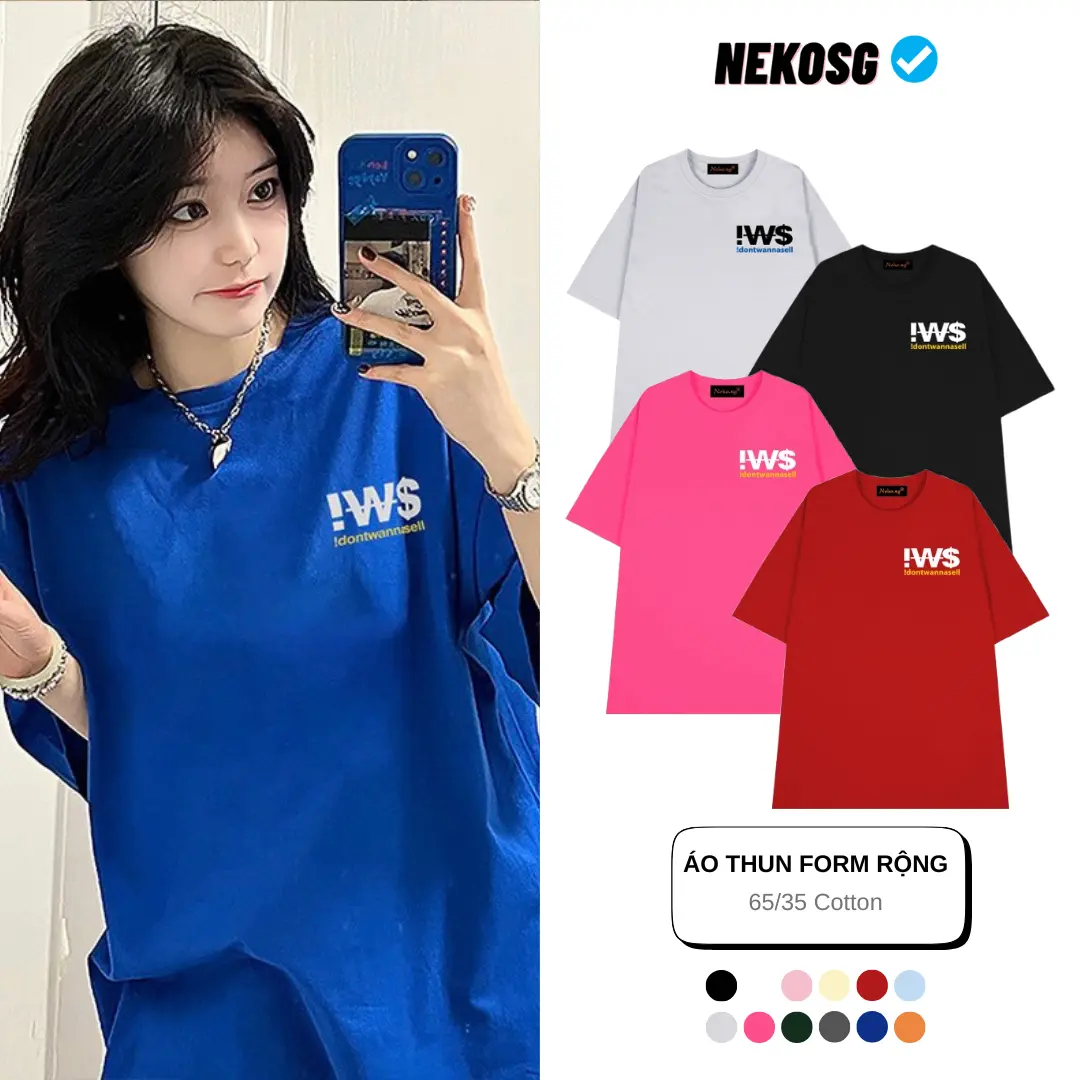 Áo thun nam nữ cổ tròn tay lỡ form rộng unisex Neko.sg ATL339 - Cotton 35%, 60% Polyester, 5% Spandex - Top, Women, Menswear