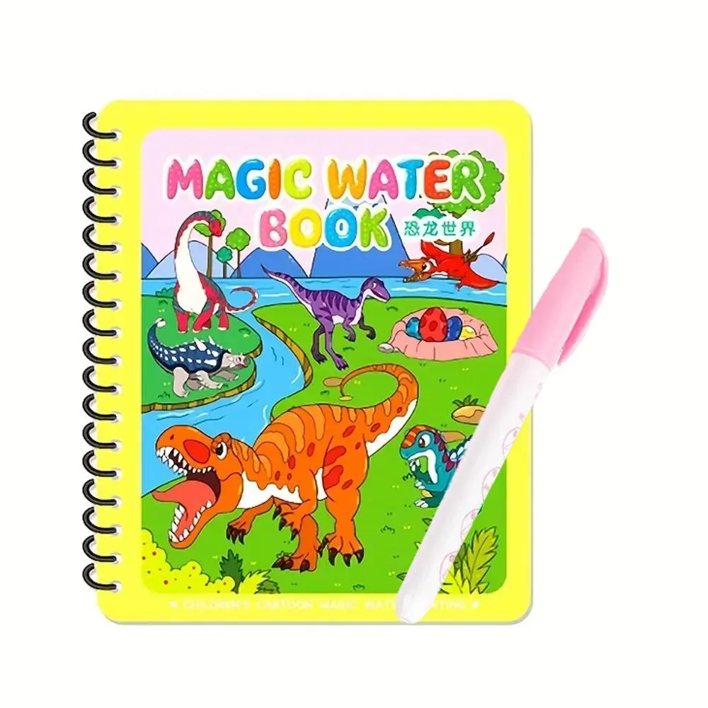 Magic Water Coloring Book, 1 Count 5 Pages Cartoon Pattern Painting Coloring Book with 1 Count Random Color Water Drawing Pen, Educational Learning Toy for Boys & Girls