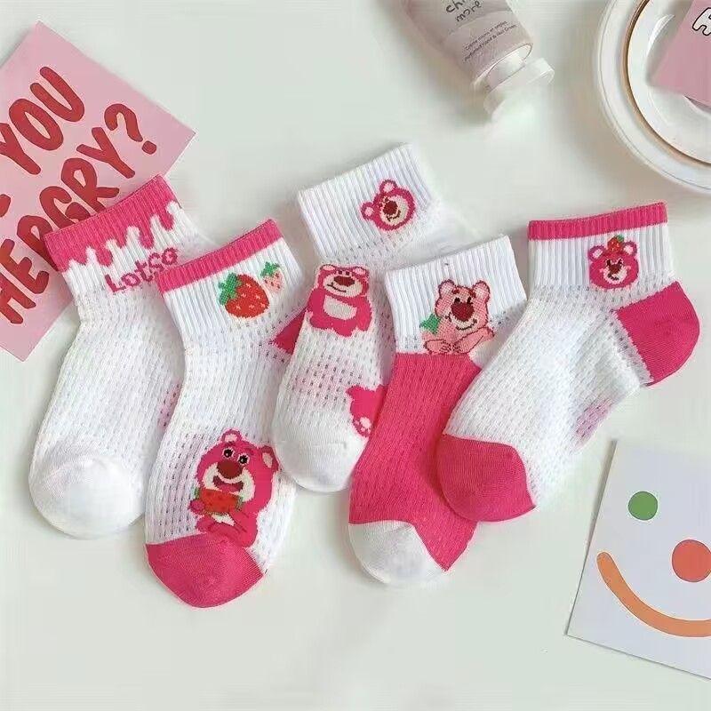 【tất y2k cho bé gái】Vớ Mỏng Mùa Hè, Phong Cách Ins, Thiết Kế Hình Gấu Dâu Tây Dễ Thương, Dành Cho Bé Trai Và Bé Gái, Chất Liệu Lưới, Vớ Hoạt Hình Nông, Thích Hợp Cho Trẻ Sơ Sinh【Vớ phong cách Millennium】 4