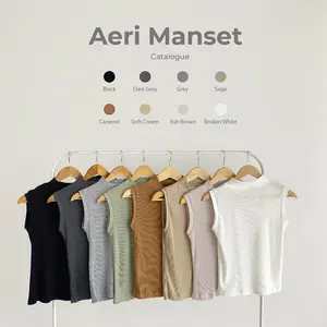 Yeppuoutfit Aeri Manset - Dalaman Inner Baju Basic Wanita Turtleneck Tanpa Lengan Bahan Kaos Rib Size M dan XL Atasan Tank Top Basic Rompi Korean Style