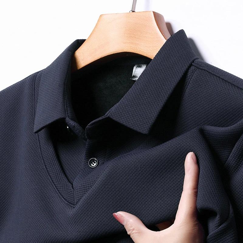 Product Introduction of Men'S Long Arm Polo Shirt Korean-Style Fake Two-Piece Business Men'S Casual Fashion Long-Sleeved Solid Color Lapel Shirts Comfortable All-Match Top For All Seasons Menswear Lingerie 13