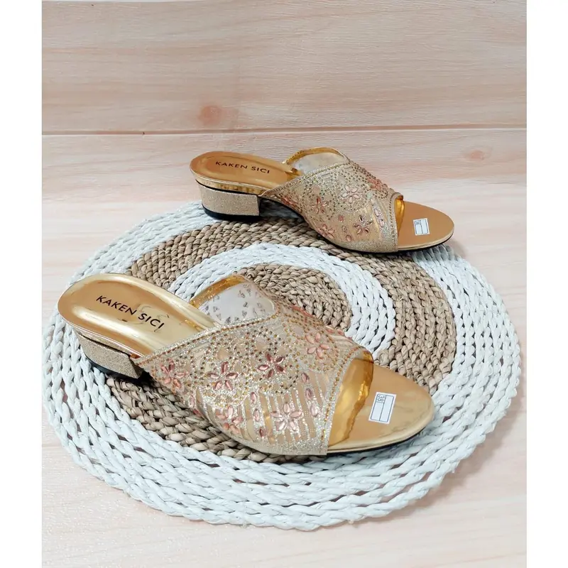 KAKEN SICI SANDAL PESTA WANITA SANDAL HAK TAHU MOTIF PAYET IMPORT HAK BUNGKUS 3 CM YD 012 4
