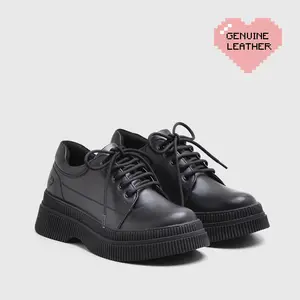 Adorableprojects - Latizia Platform Sneakers Genuine Leather Black - Sepatu Kulit