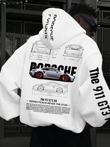 Men's Solid / Car & Letter Print Drop Shoulder Hoodie, Fashion Casual Regular Fit Drawstring Pocket Hooded Sweatshirt for Daily Holiday Outdoor Wear, Men Clothes for Fall & Winter, Hoodies for Men