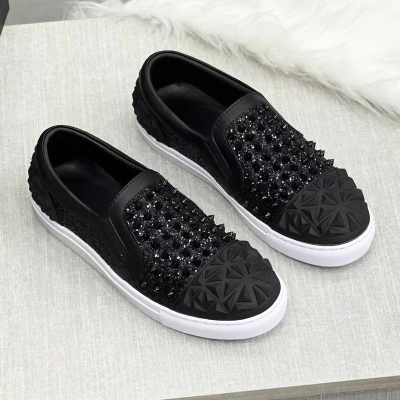 FULL BOX Giày Slipon đính đinh xuyên mũ và kim tuyến giày lười nam Boy Phố đế cao su khâu viền chắc chắn Shoes