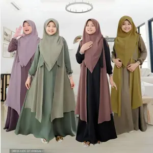 Niabarubusana Muslim Anak Perempuan Tanggung Lebaran 2024 Bahan Crinkle Mix Ceruty Pakaian Muslim Anak Perepuan Usia 10 11 12 13 14 15 Tahun Model 2 Layer Beli Lokal Polos