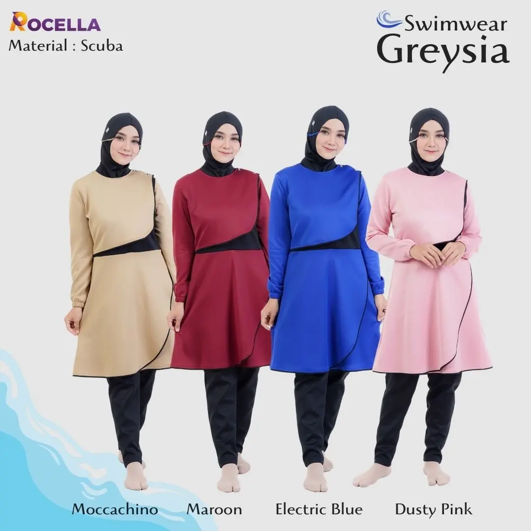 Rocella Swimwear Greysia Baju Renang Wanita Muslimah Baju Renang Syari Pakaian Renang Wanita Muslimah Dewasa Muslim Panjang Remaja