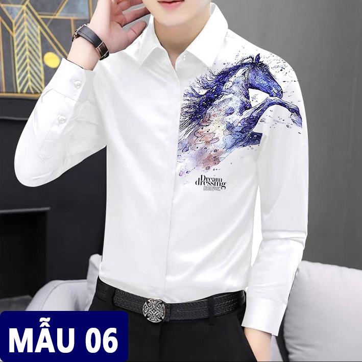 MẪU 06-10 Mẫu áo sơ mi nam vải lụa thái cao cấp che khuy cúc áo sang trọng Menswear Shirt Có Cổ