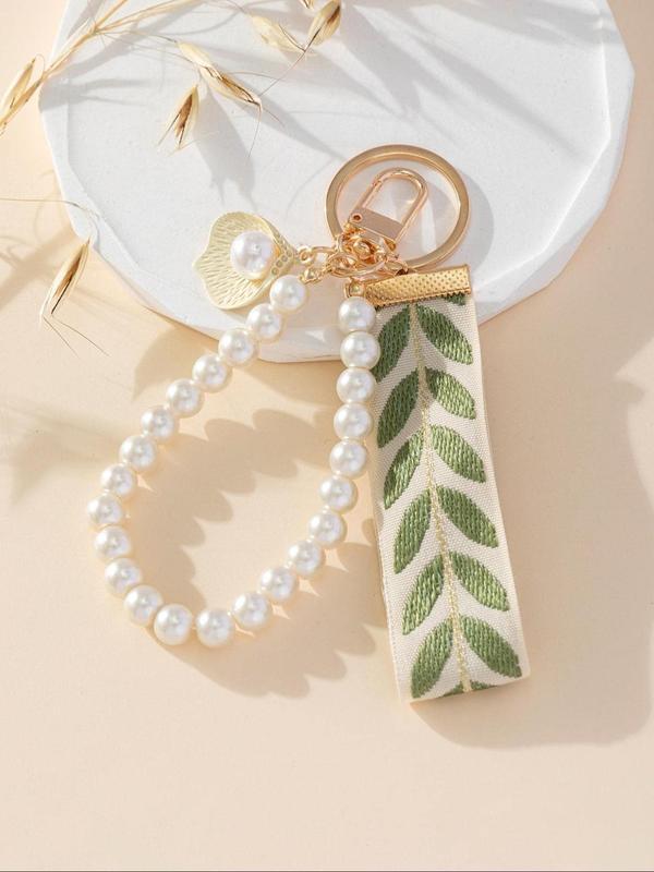 Faux Pearl Decorated Leaf Design Keychain, Elegant Keychain for Women & Girls, Fashion Accessories for Daily Use, Trendy All-match & Exquisite Keychain for Birthday Gift, Gifts for Her 6