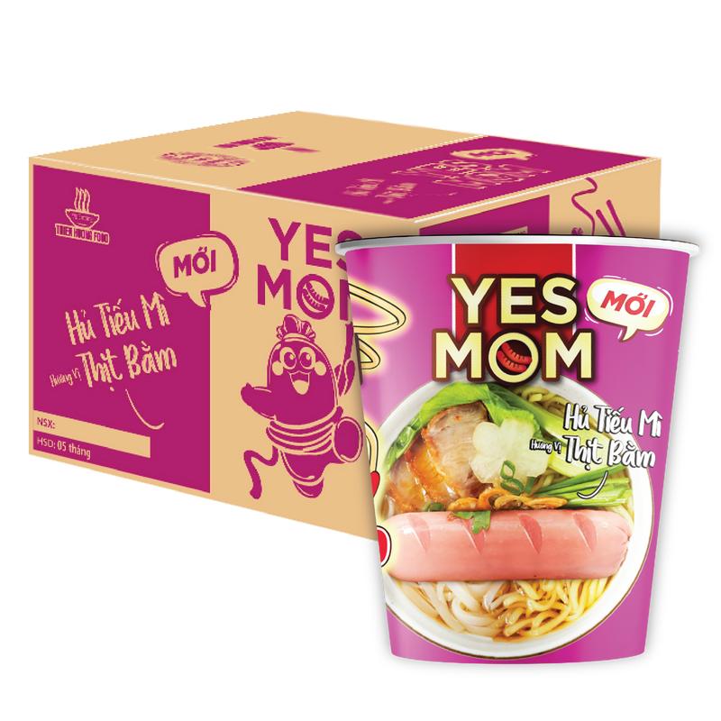 Thùng 24 ly Hủ Tiếu Mì Thịt Bằm Yes Mom Có Xúc Xích 76g/ly Cay Miến