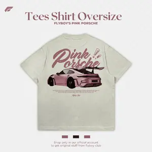 FLYBOY'S - Tees Shirt  PINK/GRAY PORSCHE Oversize - IN WHITE COTTON COMBED 24S