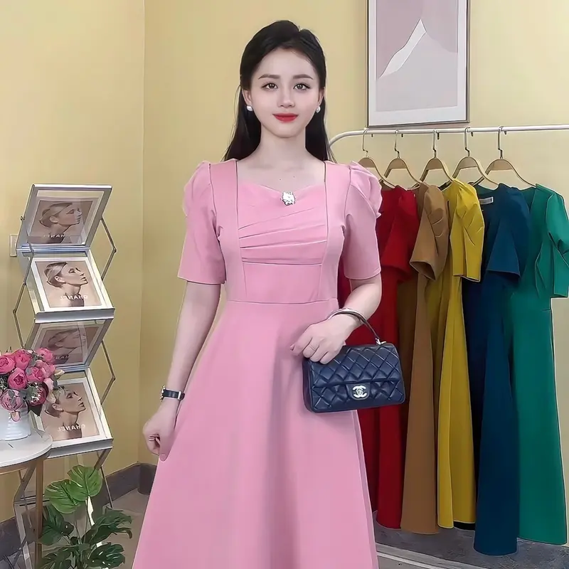 Đầm d30 xếp ngực màu sắc đa dạng - LYNLYN CÔNG SỞ - sang trọng lịch sự   đầm Nữ Women Dress Đỏ đầm hoa tulip độc đáo 3