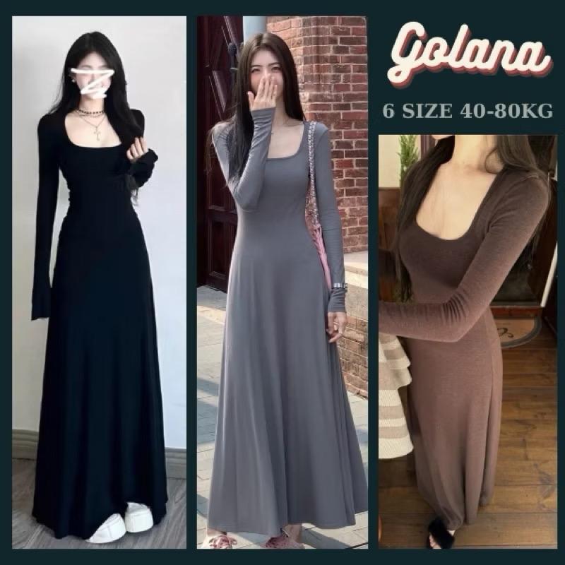 Đầm Body Nữ Tay DÀI Cổ Vuông Đầm Nữ Dáng Dài Vani Dress có bigsize Có Sẵn-Giao Ngay
