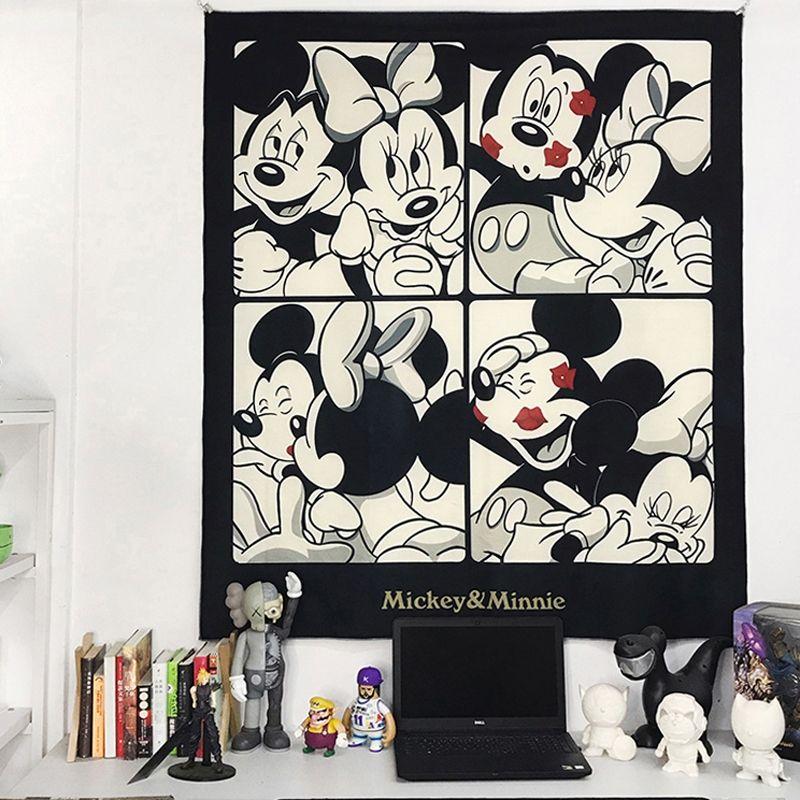 Vải Nền Trang Trí Phòng Ngủ Hoạt Hình, Thiết Kế Cặp Đôi Mickey Minnie, Phiên Bản Dọc, Vải Treo Ấm Áp, Thích Hợp Để Trang Trí Và Cải Tạo Phòng Ký Túc Xá, Tấm Thảm Treo Tường Decor 2