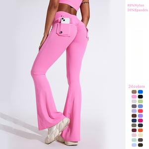 THESISQUEEN Pantalones de mujer con bolsillos, pantalones acampanados, leggings deportivos realzadores de glúteos, pantalones de fitness, ropa de yoga micro-acampanada.