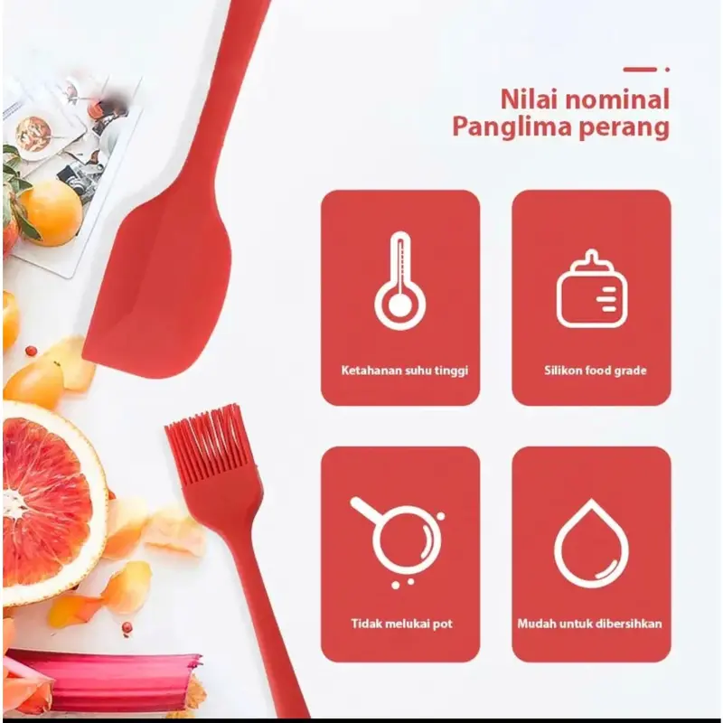 Set Alat Masak Silikon Tahan Panas 5 Pcs - Spatula, Kocokan Telur, Kuas Kue Food Grade** Peralatan Kitchenware Teflon 1