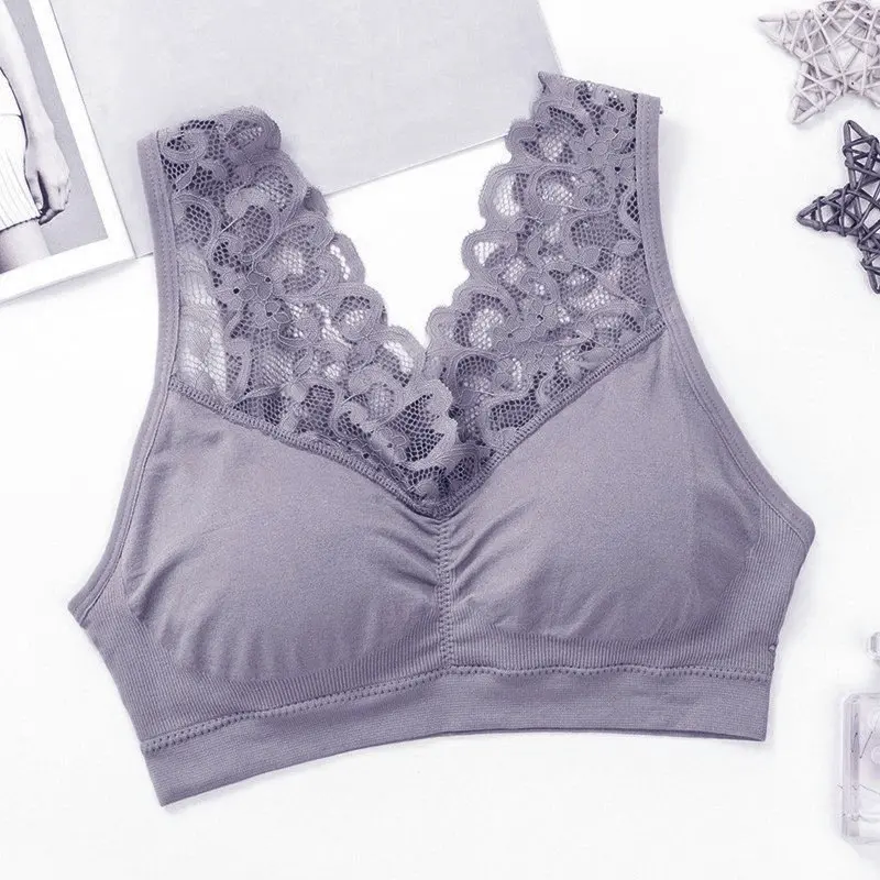 ᵖGˡiͣʸrl Bra Push Up Seamless Tanpa Kawat / Pakaian Dalam BH V neck Hiasan Renda Motif Bunga / Celana Legging YOGA Sport Olahraga GYM / Bralette Renda / Setelah Olahraga Wanita 1036 5
