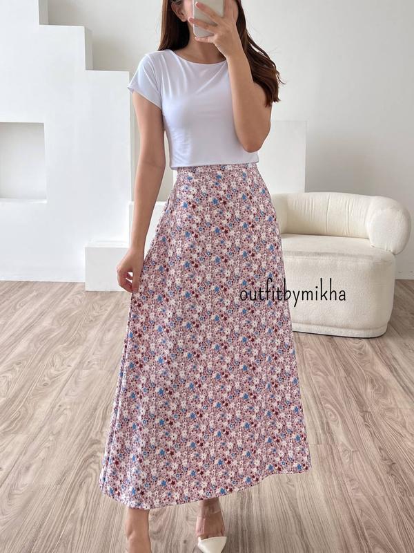 Rok Floral Skirt A Line / Maxi Skirt / Highwaist / Korean Skirt Crinkle Fit 5