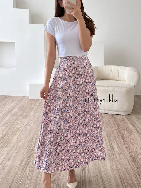 Rok Floral Skirt A Line / Maxi Skirt / Highwaist / Korean Skirt Crinkle Fit 4
