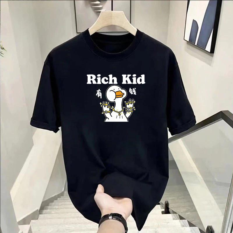  Áo Thun Tay Lỡ Rich Kid Đơn Giản Áo Cổ Tròn Unisex Nam Nữ 