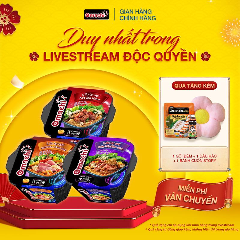  Combo gồm 1 Mì Omachi lẩu hải sản chua cay hộp x 307gr + 1 lẩu tự sôi bắp bò riêu cua 267gram + 1 Omachi lẩu tự sôi xốt bò hầm 273g 