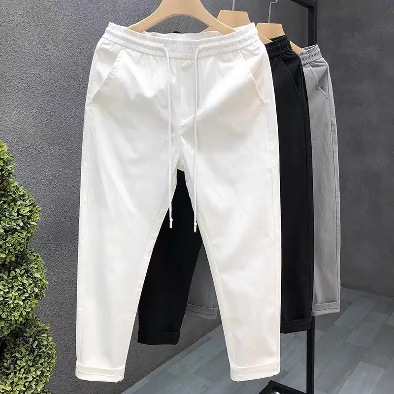 Quần dài nam vải đũi ống suông nhẹ cạp thun có dây rút Menswear có thể giặt máy đẹp trai