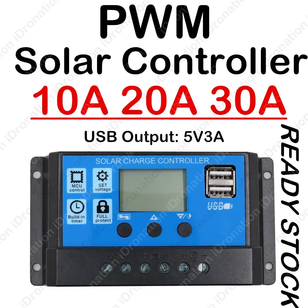 Dual USB LCD Display PWM Solar Panel Controller Battery Charger Charge Solar Controller Regulator 30A 20A 10A 12V 24V