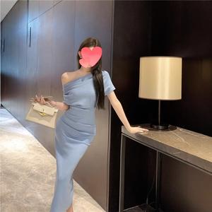 Asymmetrical Summer French Style Dress for Women, Sexy Waist Mini Dress, Elegant Long Dress