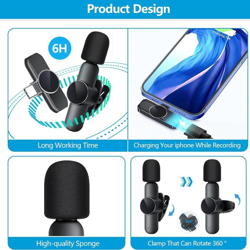 Wireless Collar Clip Microphone, 1 Set USB Rechargeable Wireless Lavalier Microphone, Portable Recording Mic for Video/Audio/Vlog Recording, Professional Microphone for Teaching, Interviews, Live Streaming, Mini Microphones, Electronics Audio Device 7
