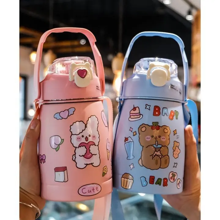 Bình giữ nhiệt Ulike 800ml, Bình giữ nhiệt Inox 304 có Sticker trang trí, tặng kèm dây đeo và ống hút 4