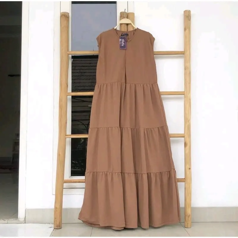 Inner Dress Rempel Susun Bahan Rayon Premium Basic Busui Tanpa lengan Panjang Casual 4