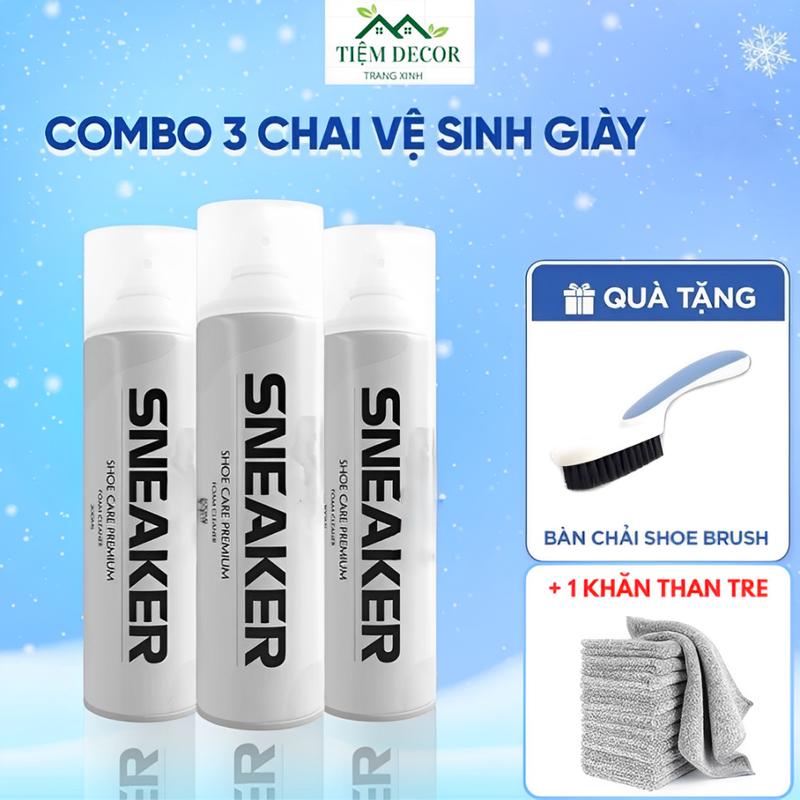 Tặng 1 Bàn Chải + 1 Khăn Than Tre COMBO 3 Chai Xịt Tạo Bọt Vệ Sinh Giày Sneaker Cao Cấp
