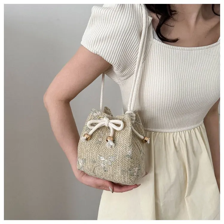 BAO117 Tas Selempang & Bahu Wanita Tren Tas Anyaman Renda Rotan Keranjang Air Tas Keranjang Bahu Slingbag 2