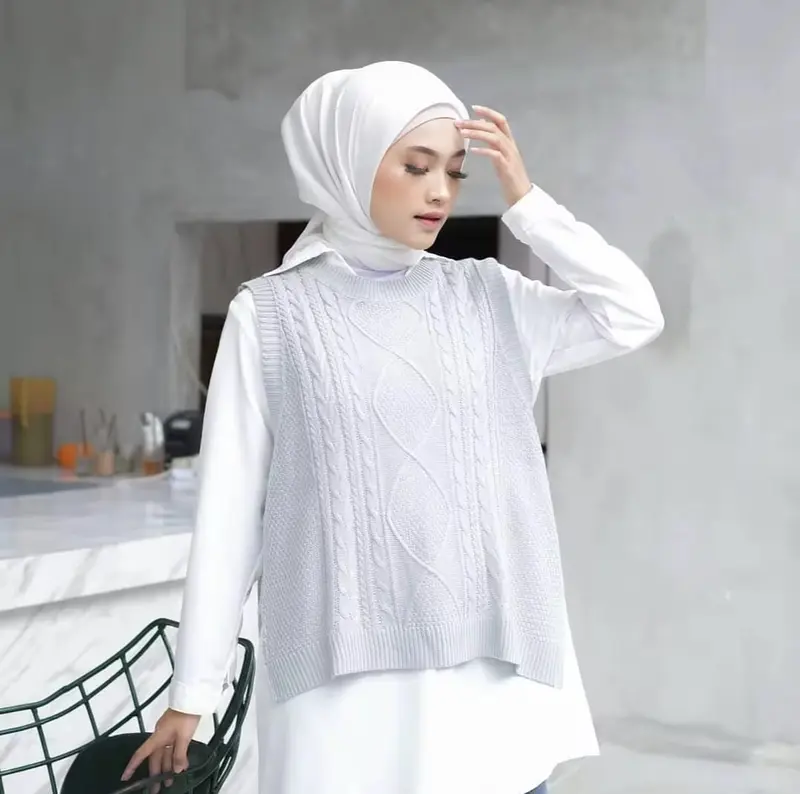 Beautyshirt ~ Halma Vest Bahan Rajut / Atasan Wanita Kekinian Rompi Rajut Tali Samping Ala korean Style brokat / outer Top Motif Santai 6