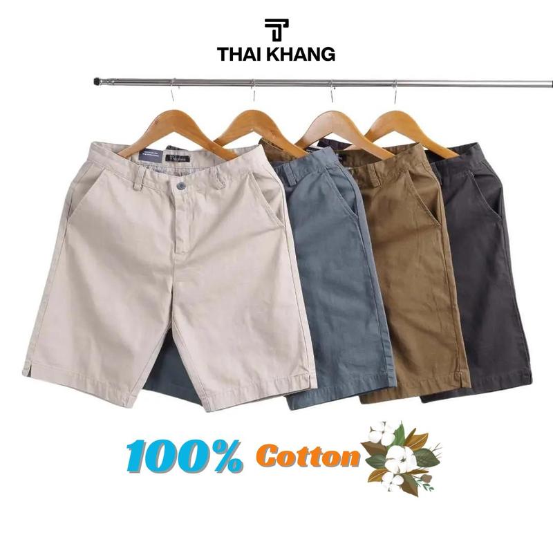 Quần short kaki nam Thái Khang QUAN01 vải cotton dày mềm có túi Menswear Kem